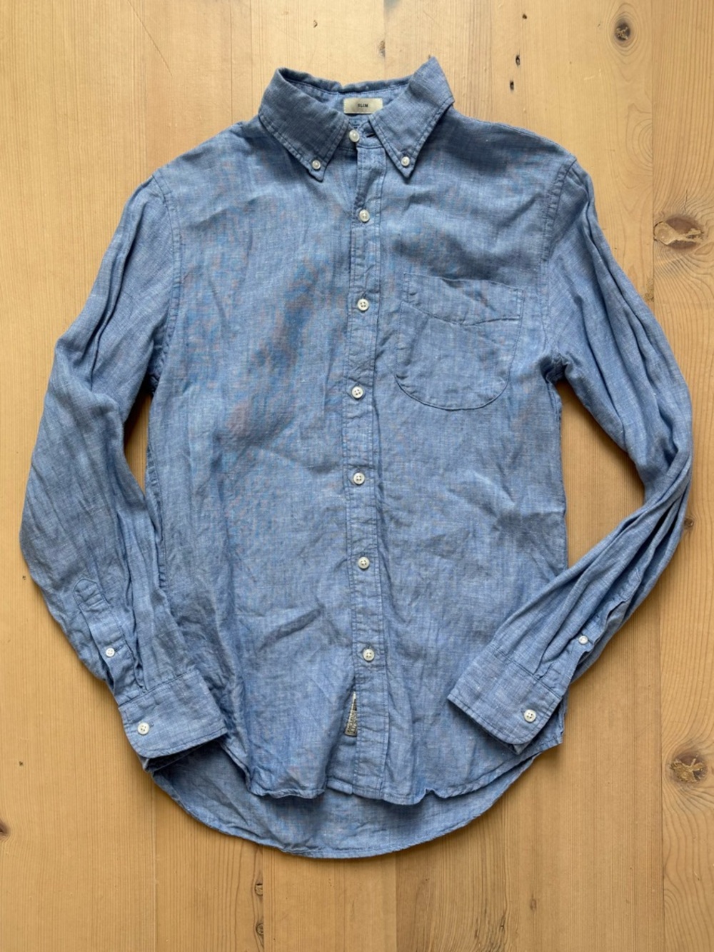 J. Crew Men's Blue Irish Linen Slim Cut Button-Down Cotton Shirt - Baird McNutt